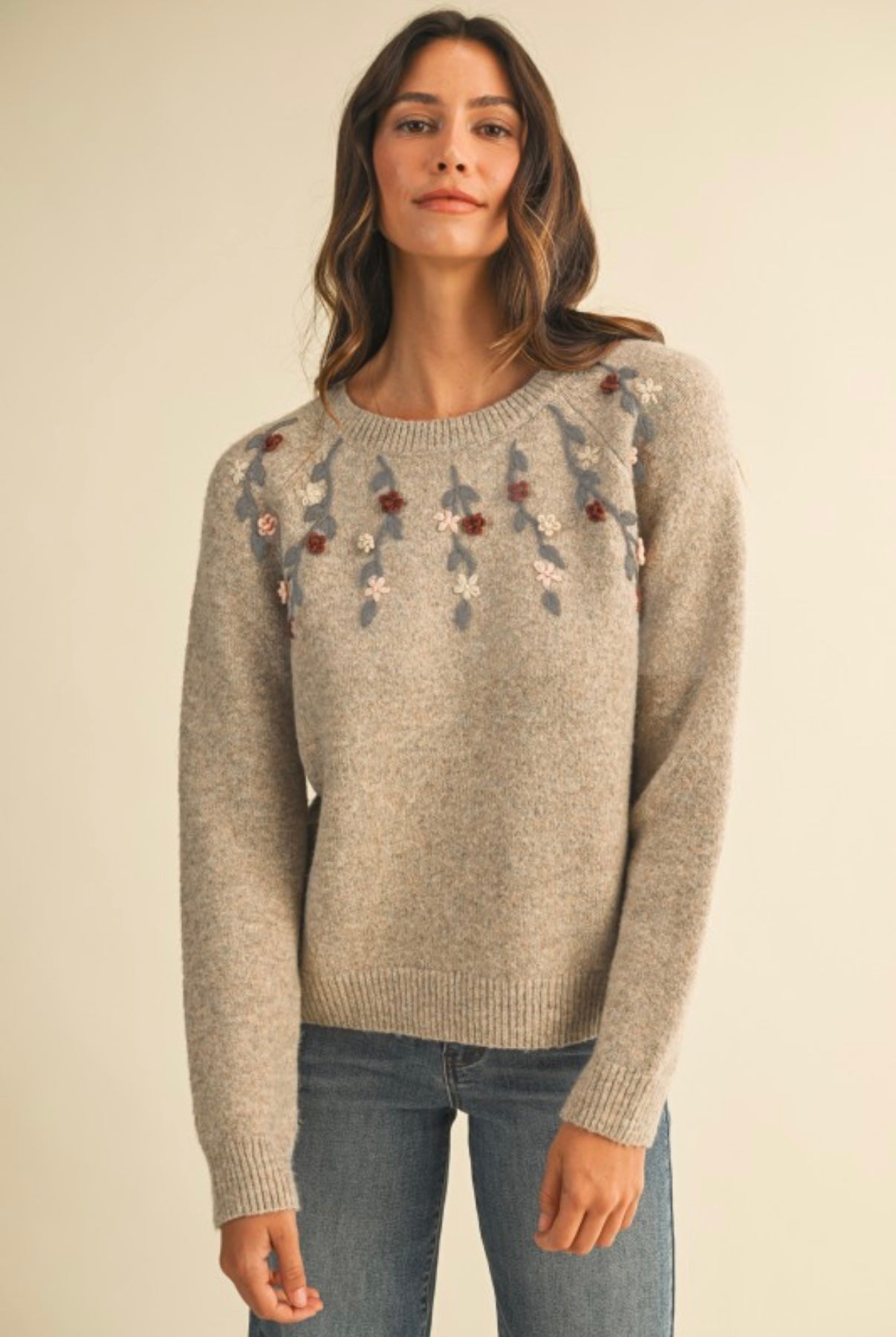 Latte Flower Embroidered Sweater