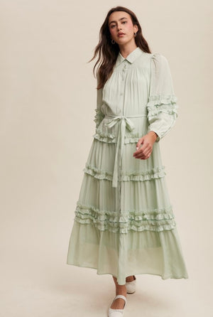 Ruffle Trim Maxi Dress