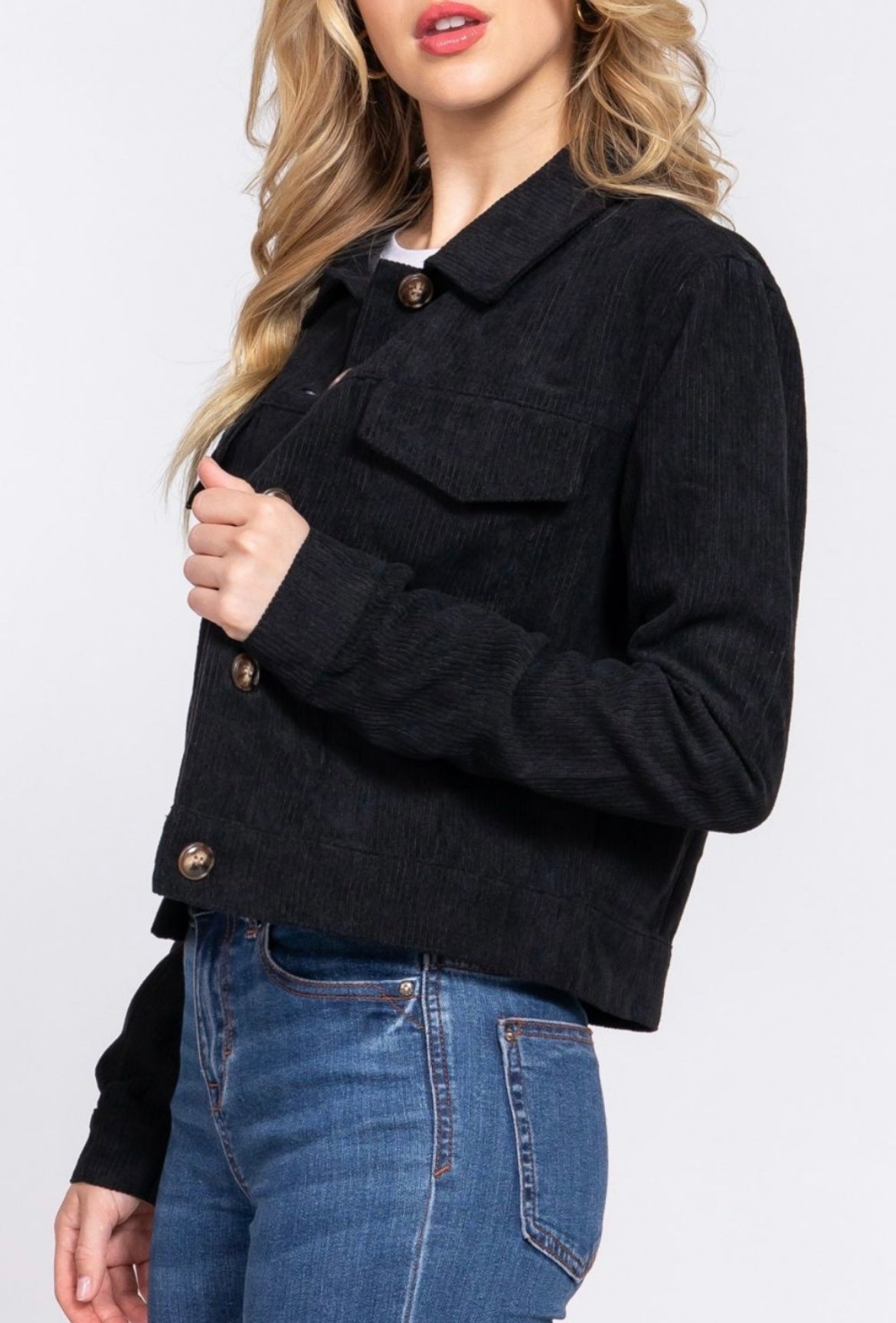 Black Full Button Corduroy Jacket