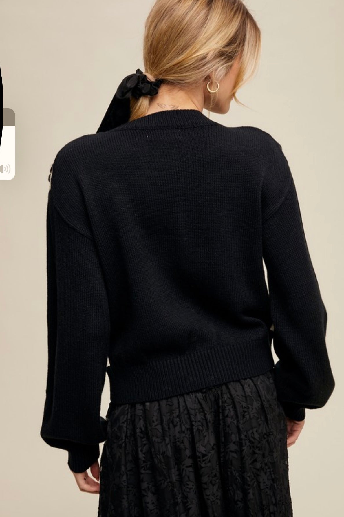 Handmade Rose Appliqué Cropped Sweater