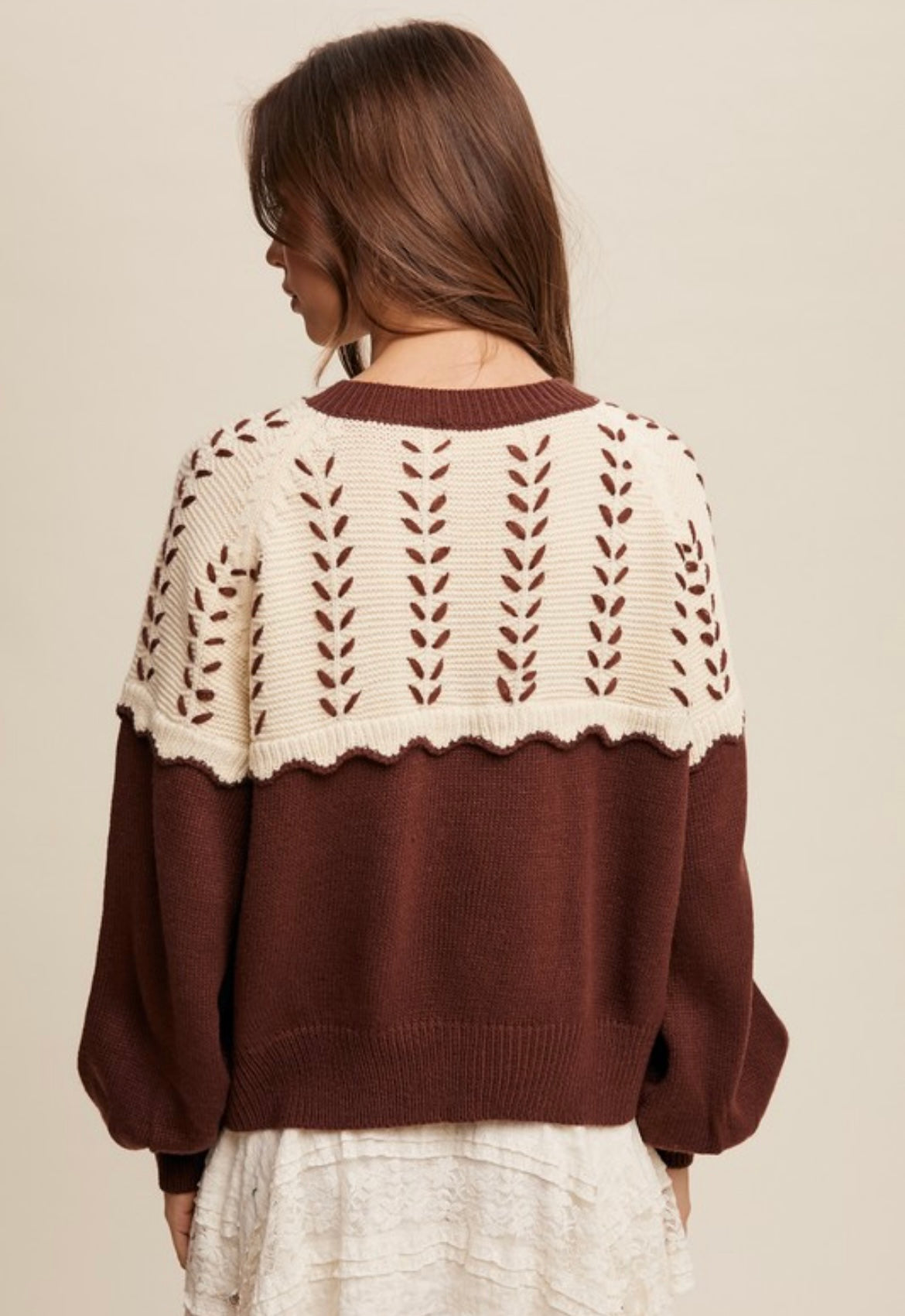 Colorblock Scallop Detail Sweater Chocolate