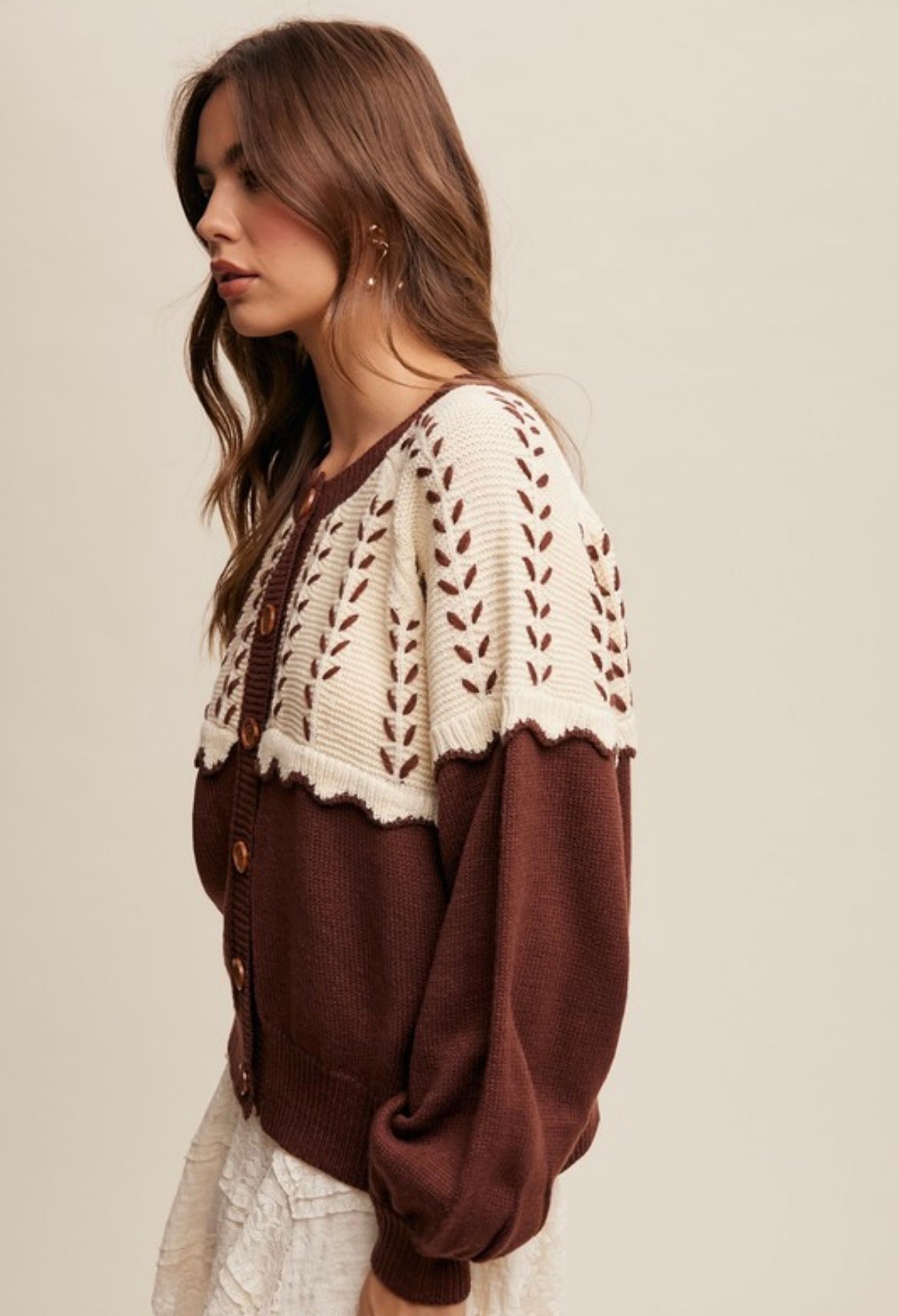 Colorblock Scallop Detail Sweater Chocolate