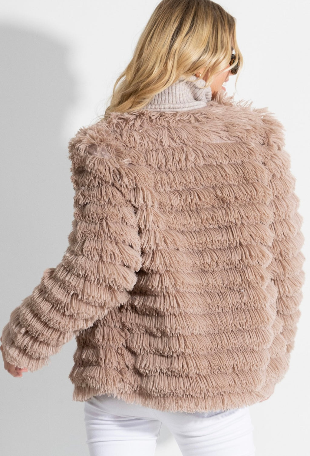 Shaggy Faux Fur Jacket Faded Mauve