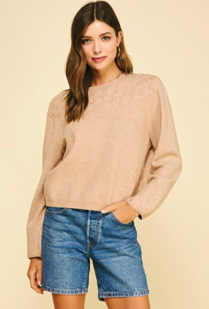 Taupe Floral Embroidered Sweater