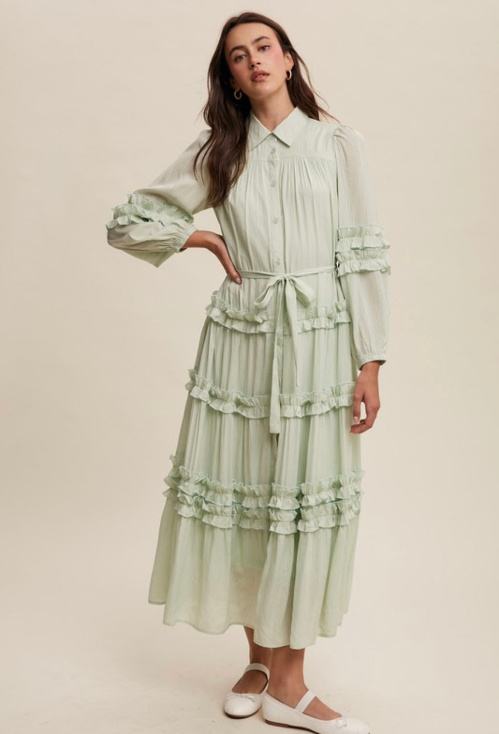 Ruffle Trim Maxi Dress