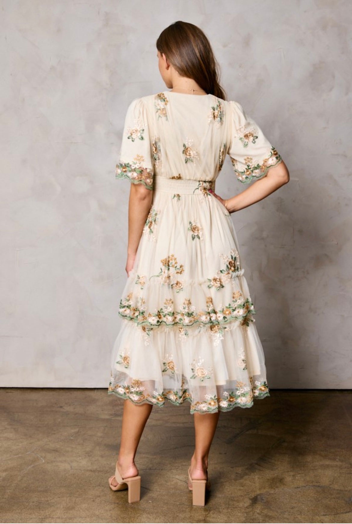 Ivory Floral Embroidered Dress