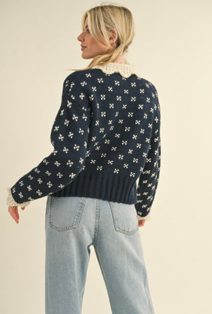 Doll Collar Cardigan Navy Blue