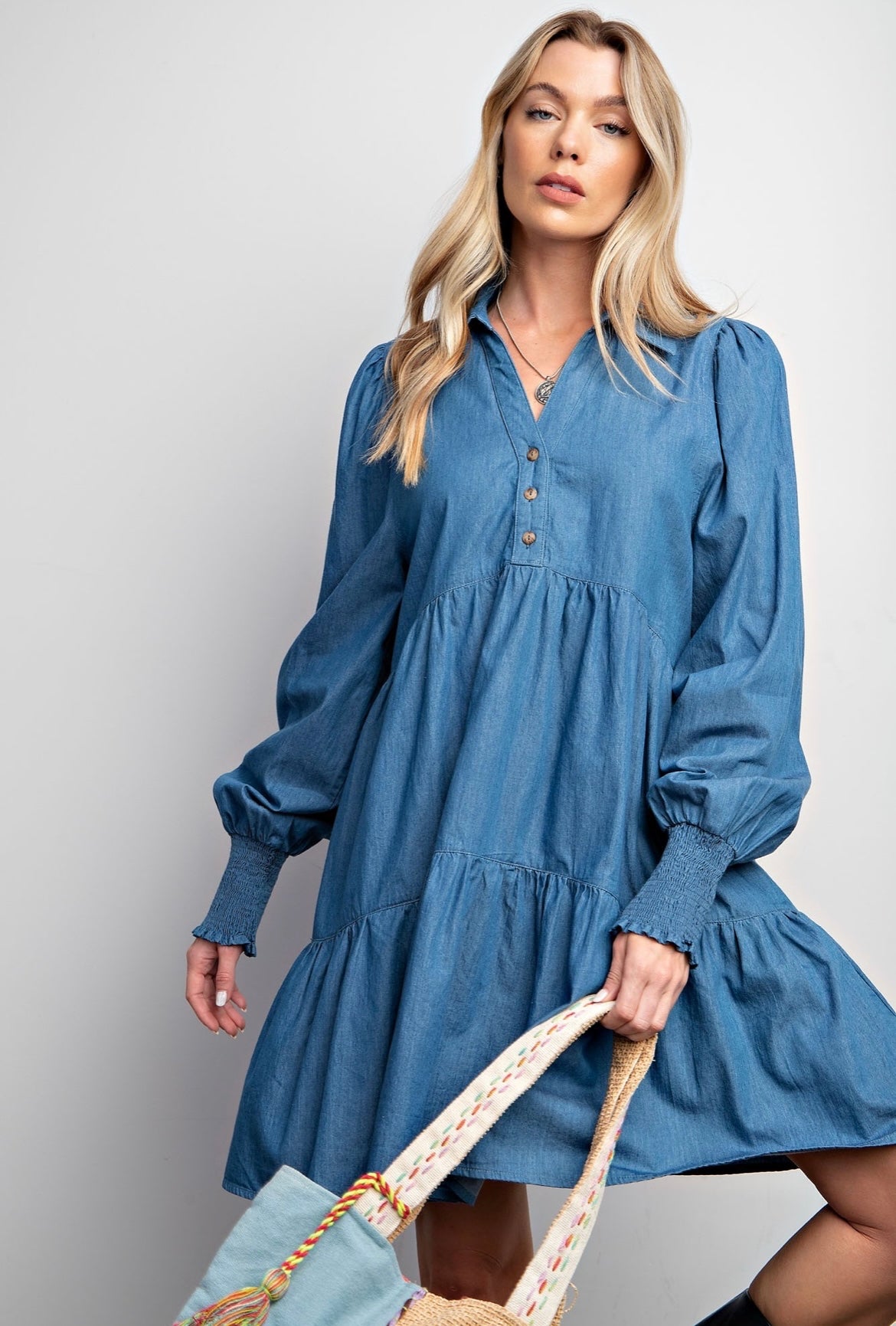 Denim Dress with Ruffles