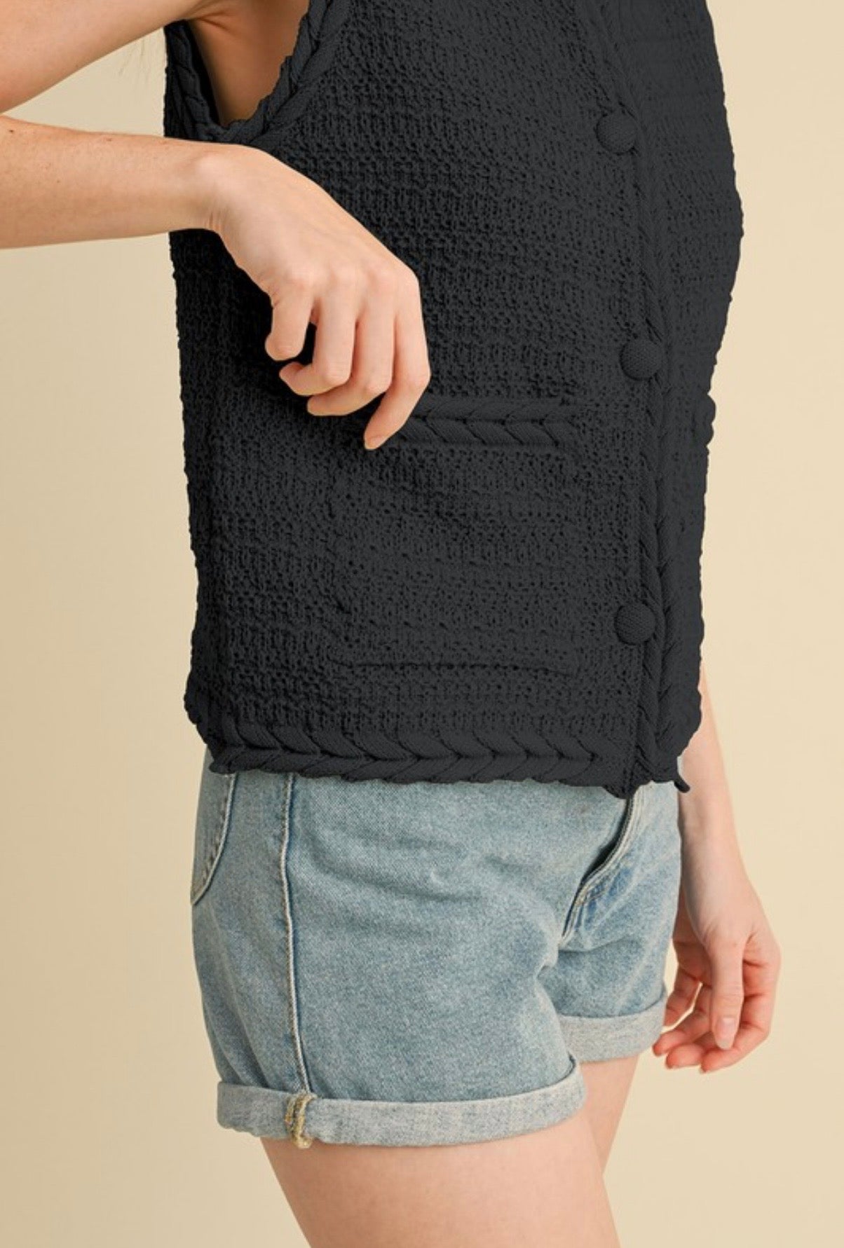 Black Braided Sweater Vest