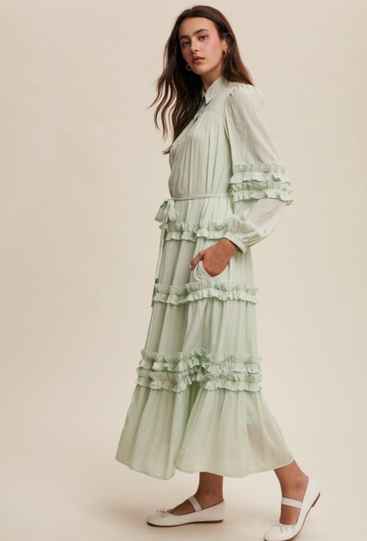 Ruffle Trim Maxi Dress