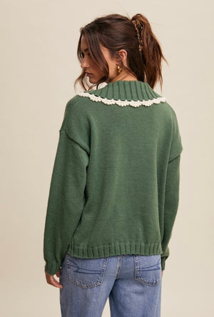 Eucalyptus Green Cardigan with trim