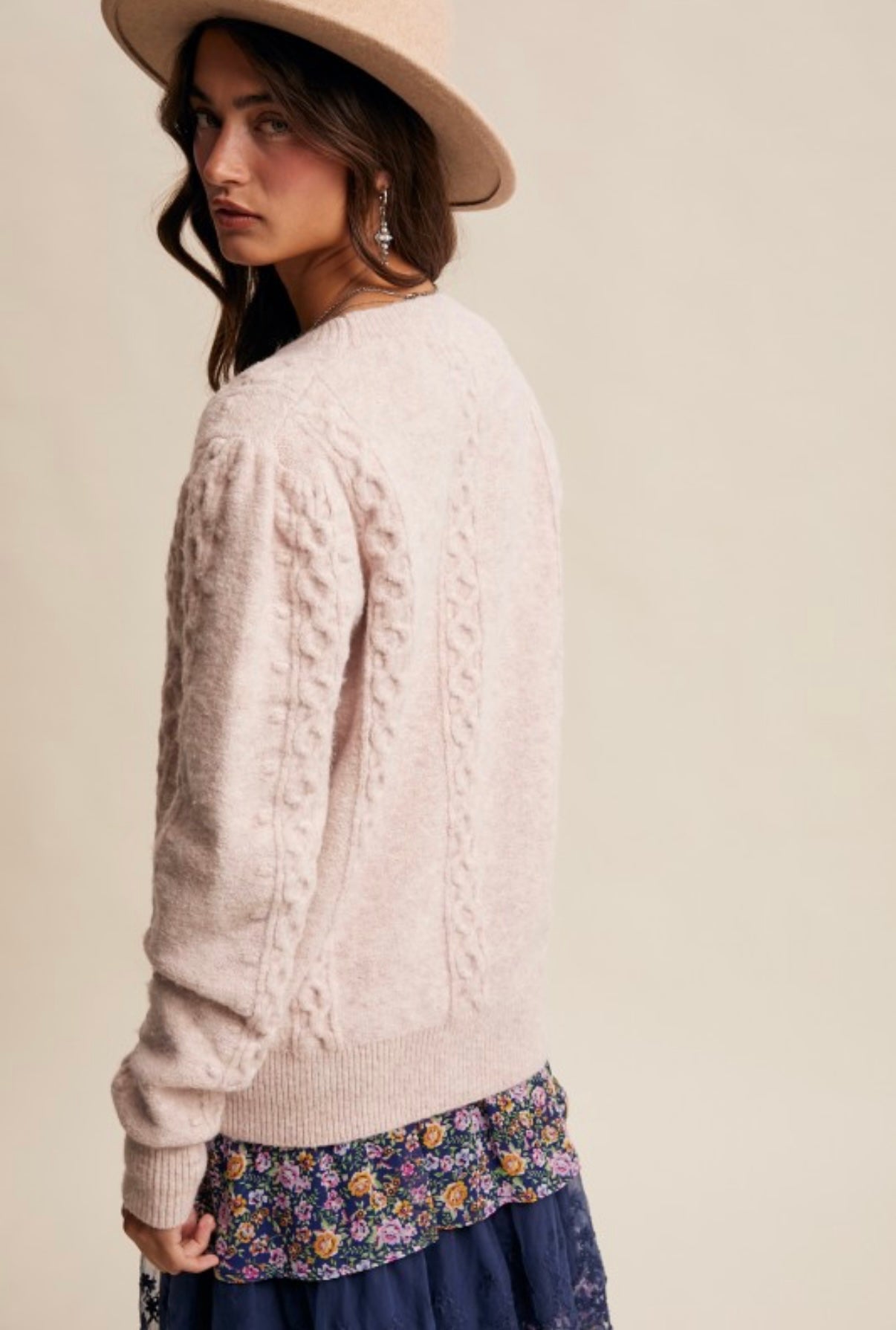 Rose Floral Cable Knit Sweater