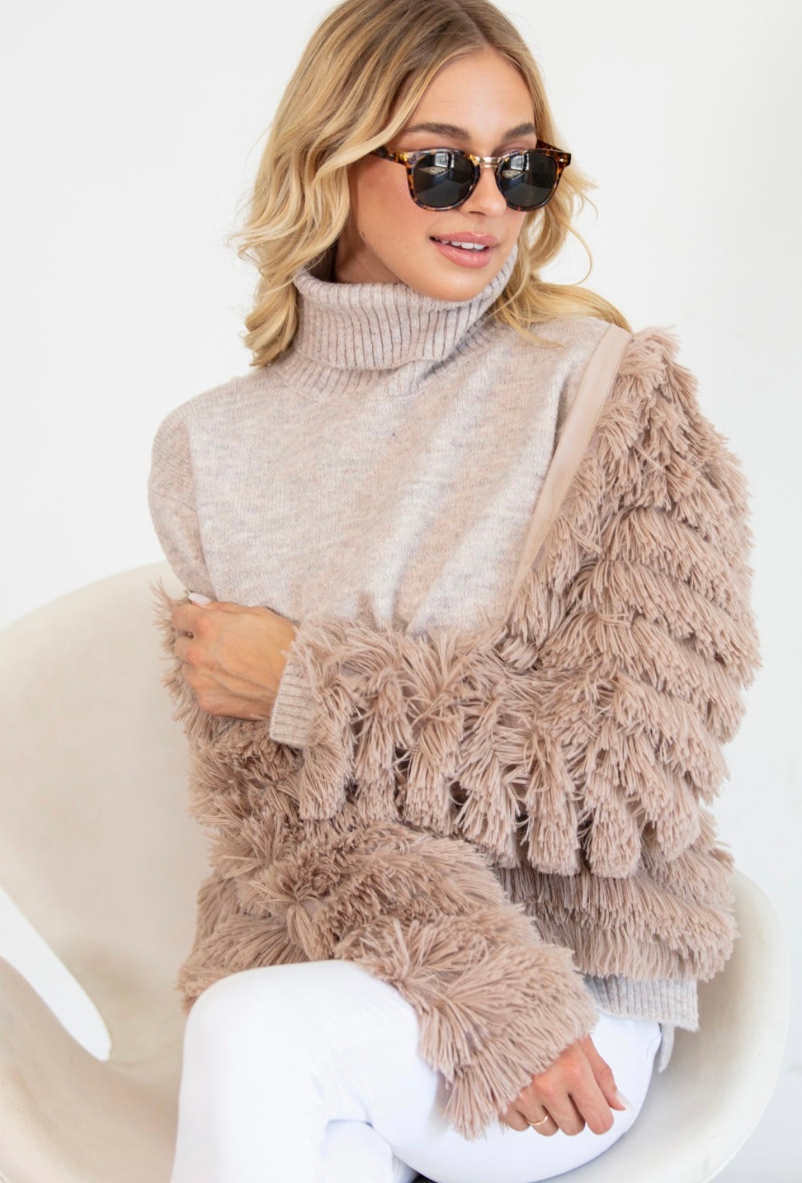 Shaggy Faux Fur Jacket Faded Mauve