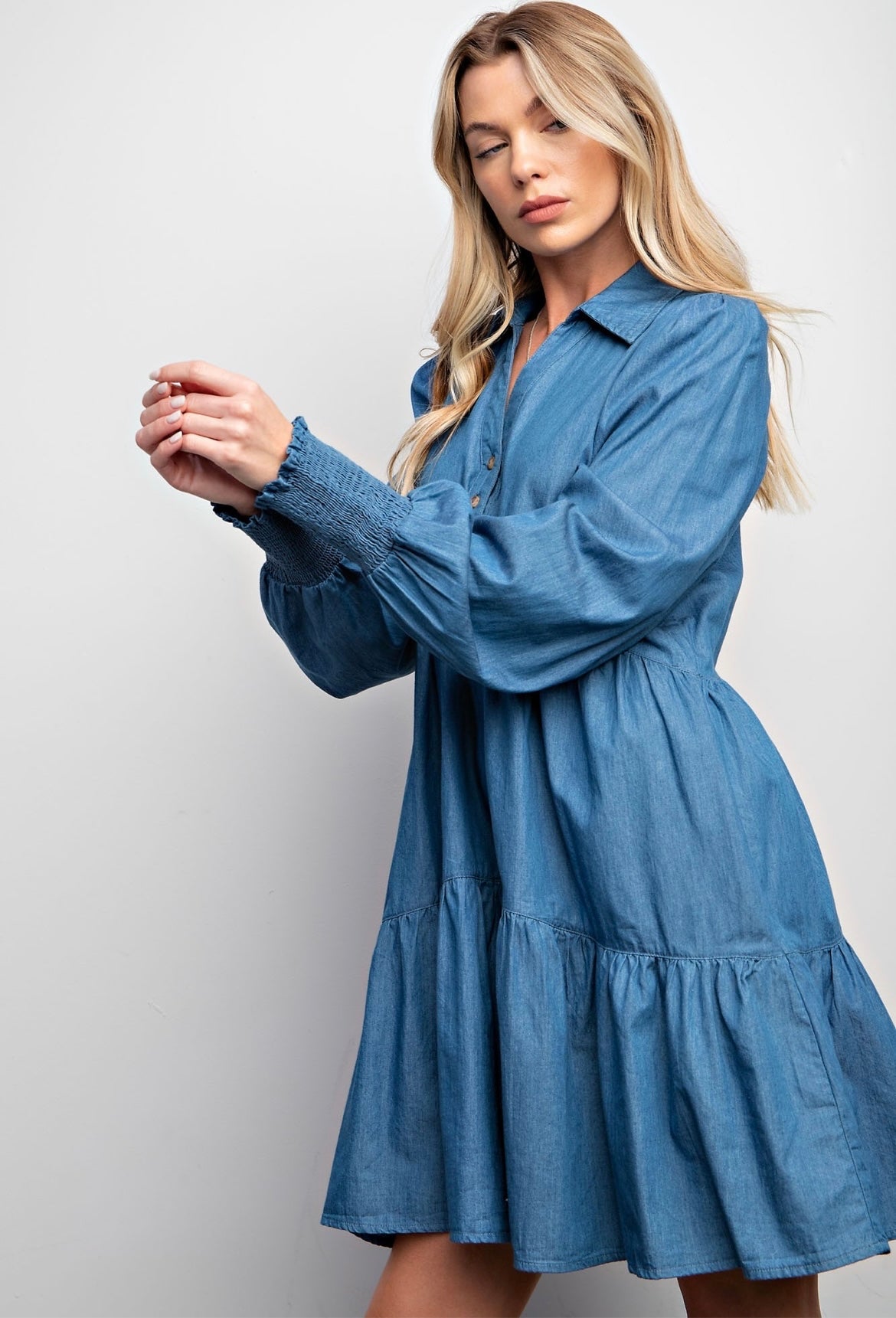 Denim Dress with Ruffles
