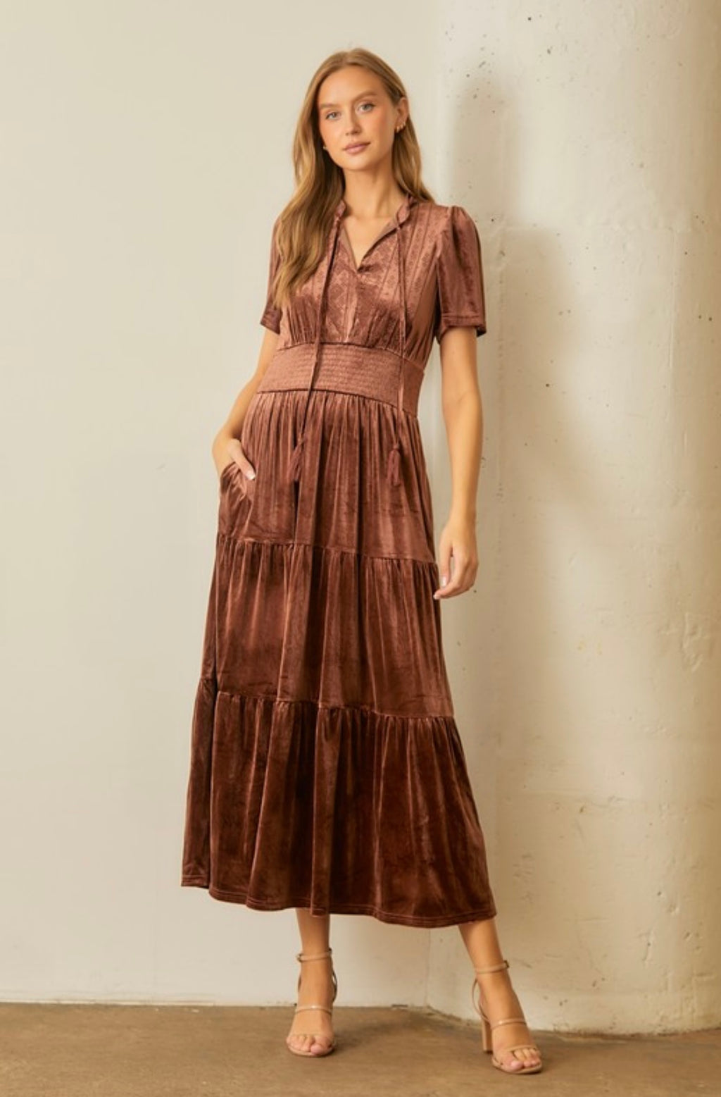 Velvet Maxi Dress with Embroidery