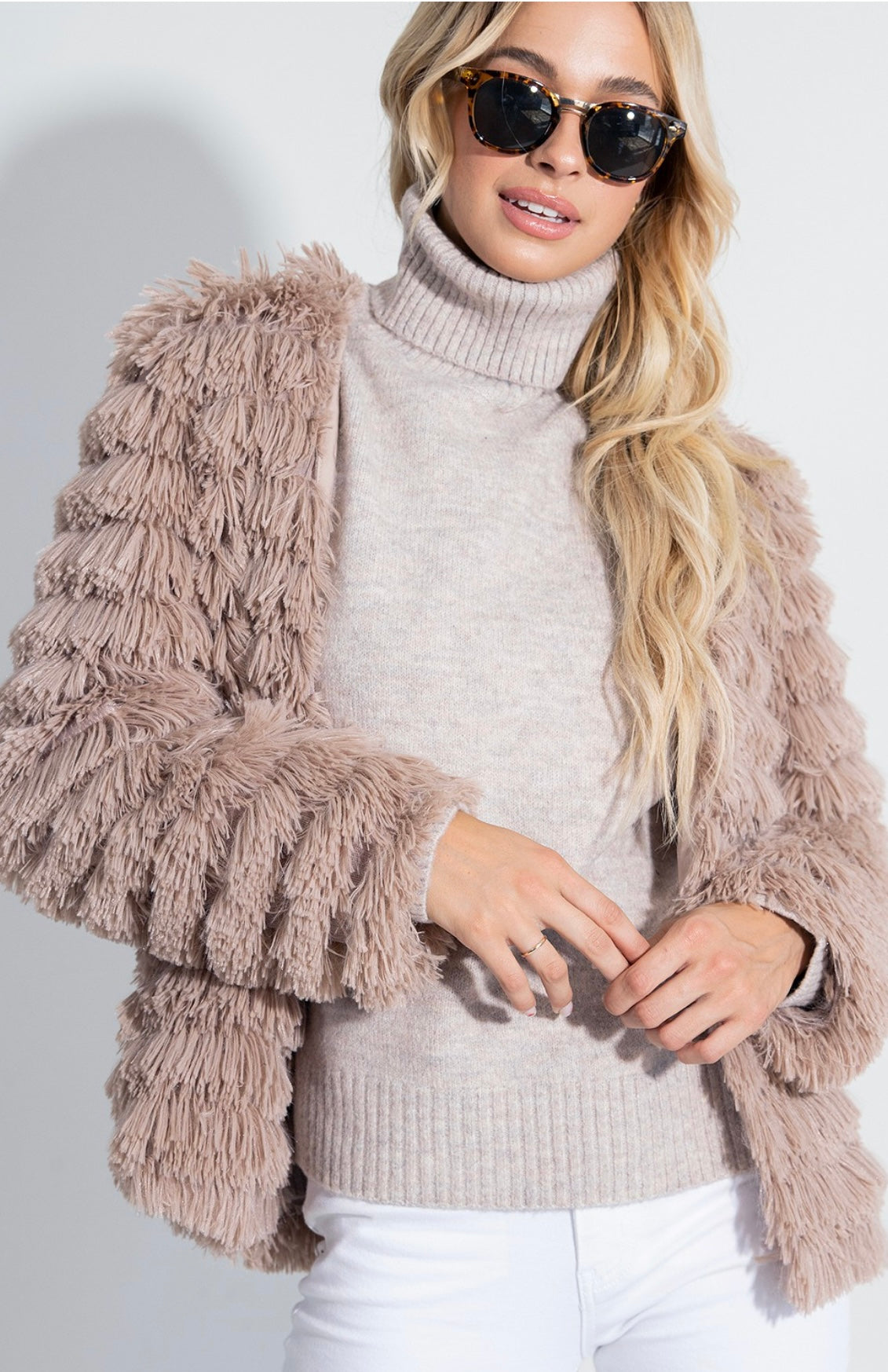 Shaggy Faux Fur Jacket Faded Mauve