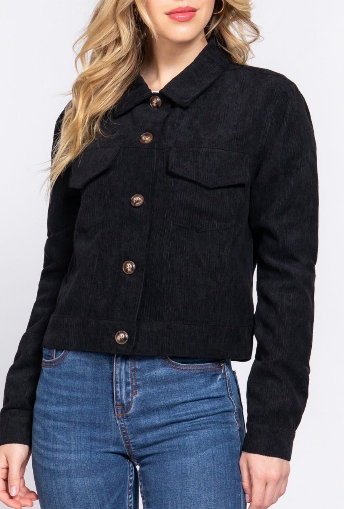 Black Full Button Corduroy Jacket