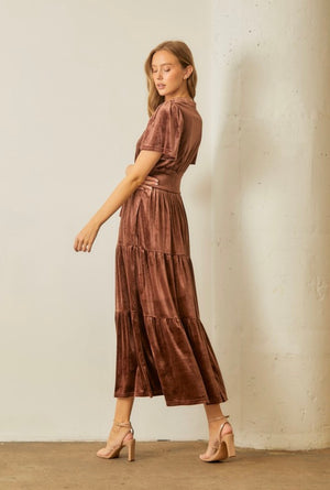 Velvet Maxi Dress with Embroidery