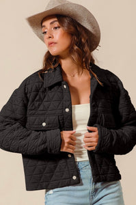 Black Knit Cropped Quilted Jacket