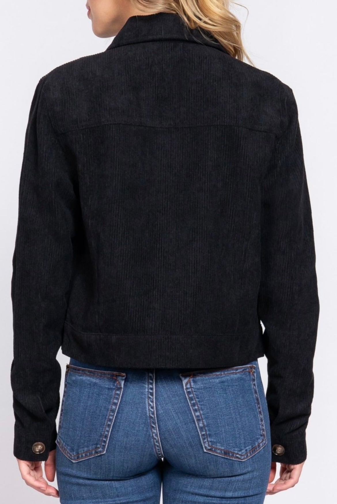 Black Full Button Corduroy Jacket