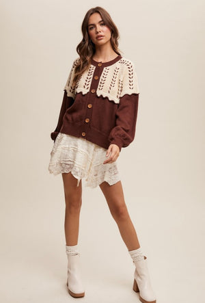 Colorblock Scallop Detail Sweater Chocolate