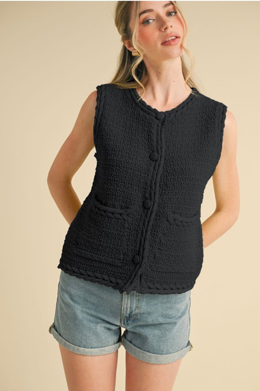 Black Braided Sweater Vest