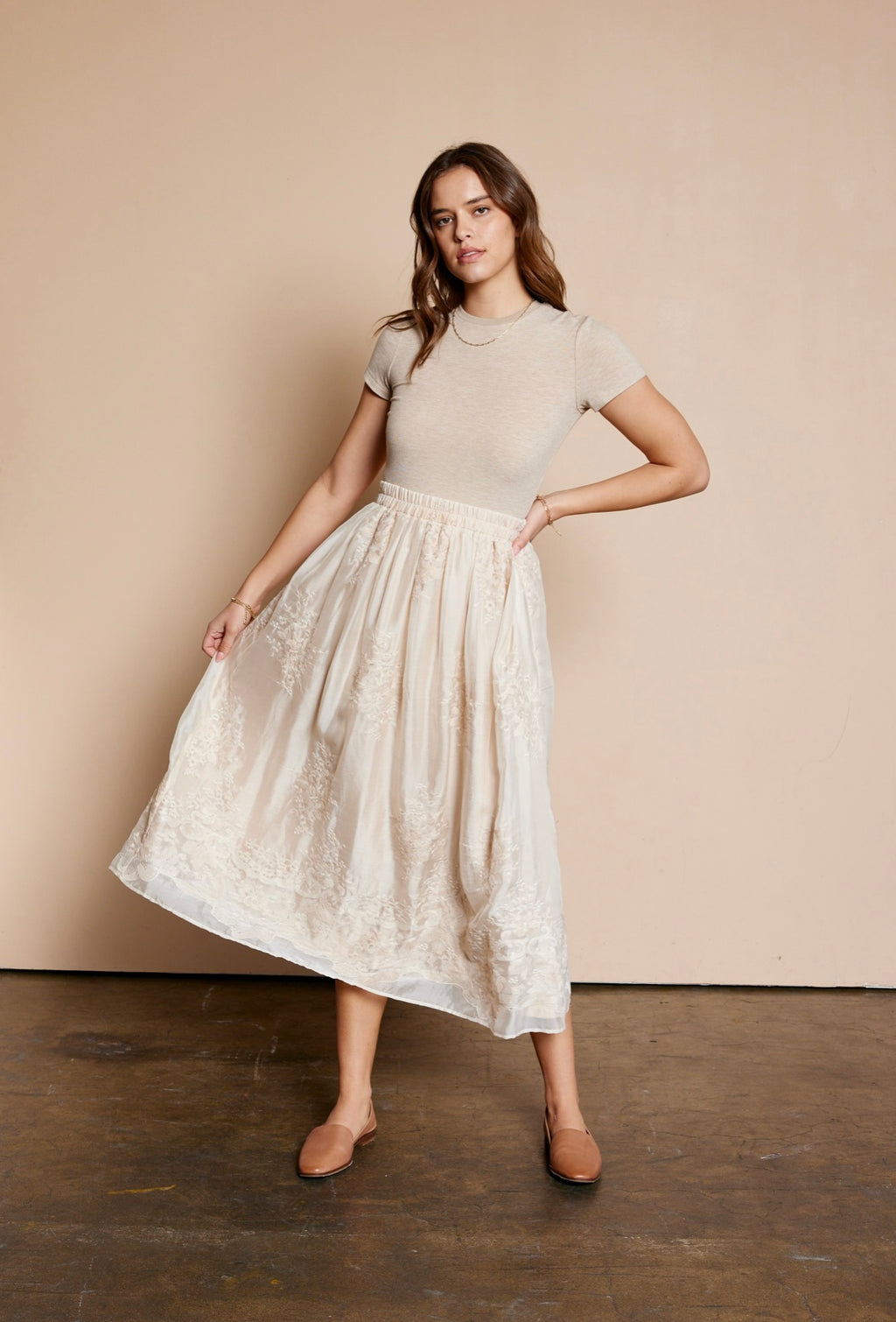 Creamy Champagne Embroidered Skirt
