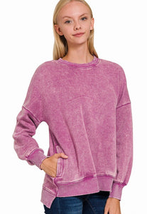 Acid Wash Fleece Pullover Lt. Plum