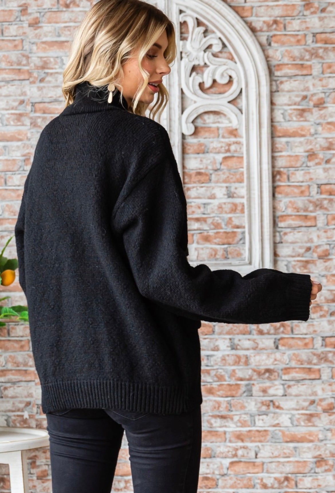 Black Sweater Jacket with Front Pockets