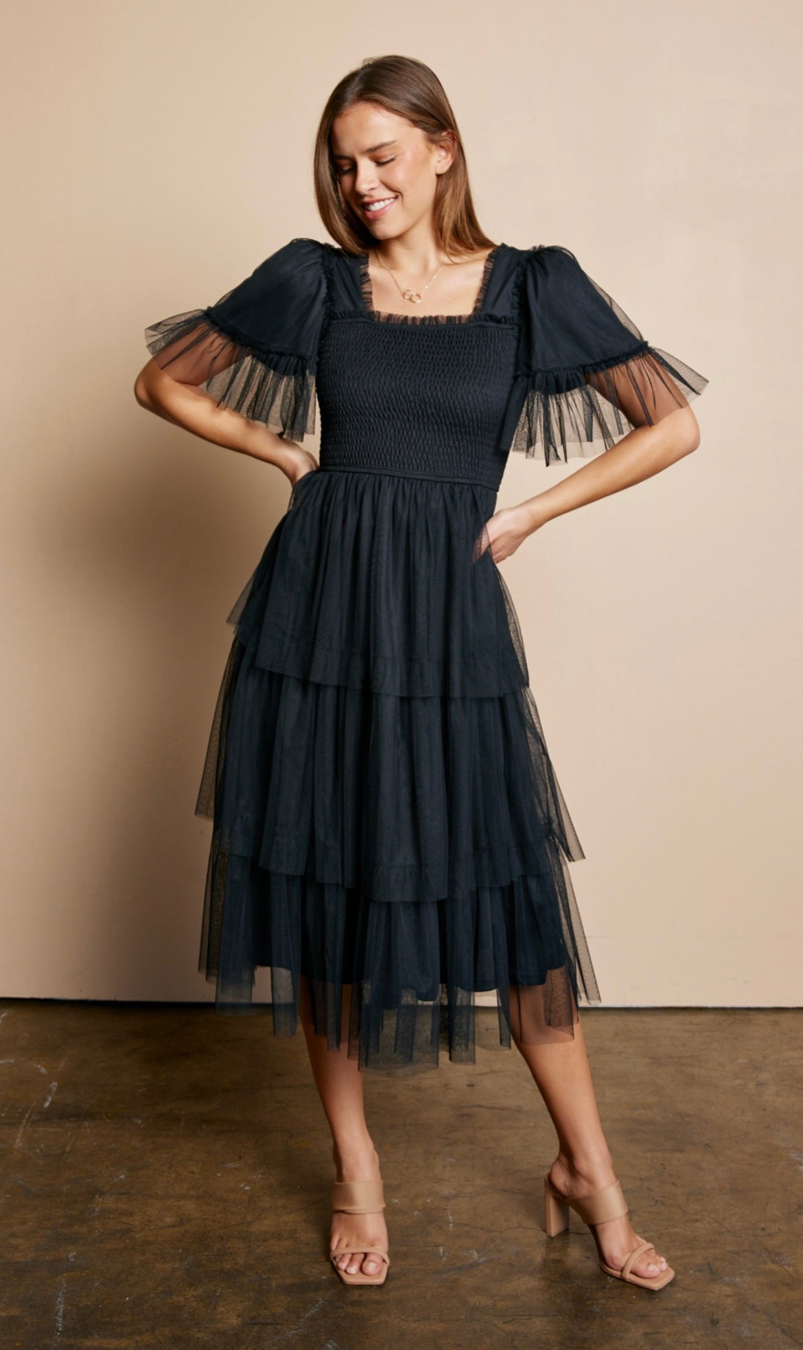 Black Mesh Ruffled Dress