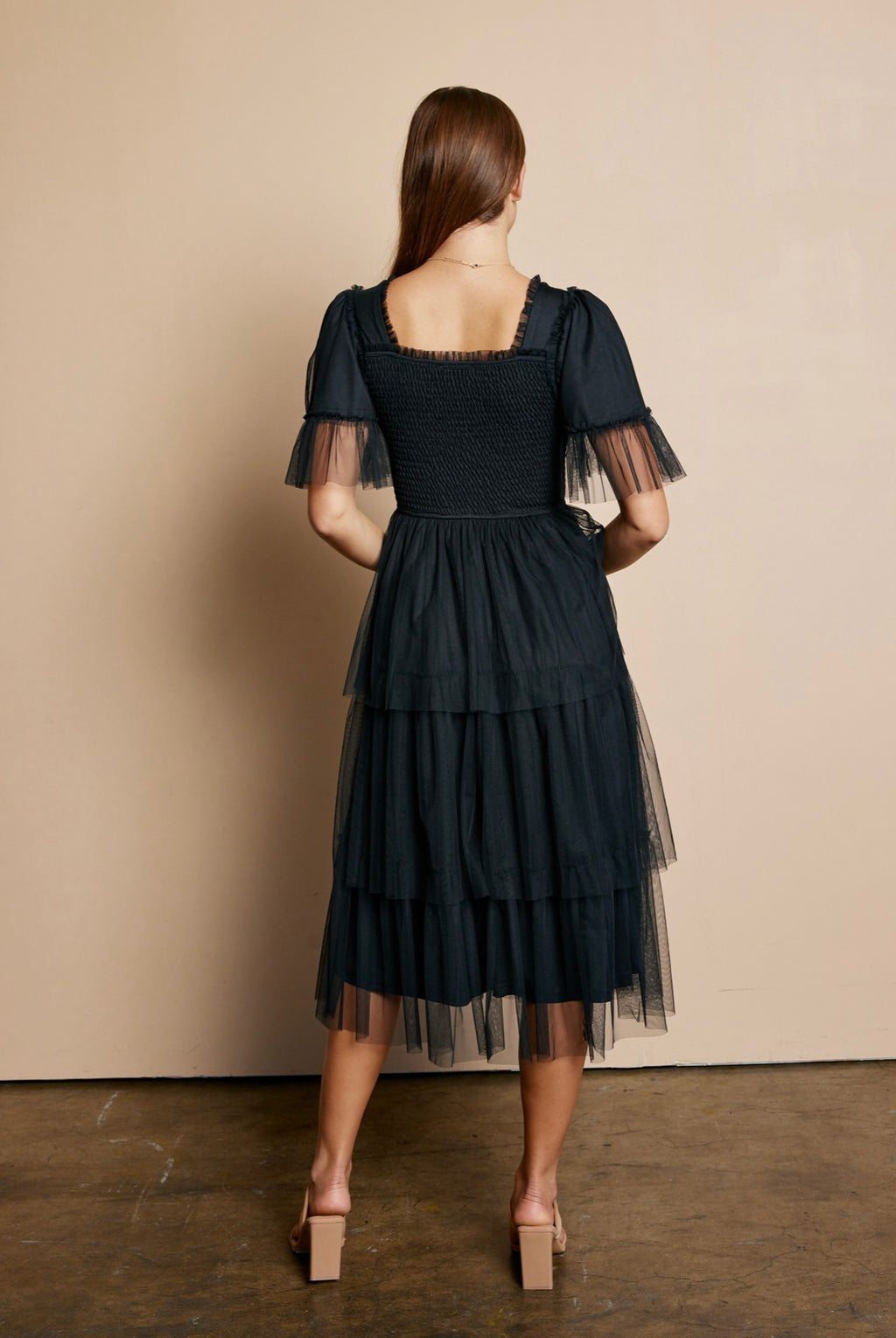 Black Mesh Ruffled Dress