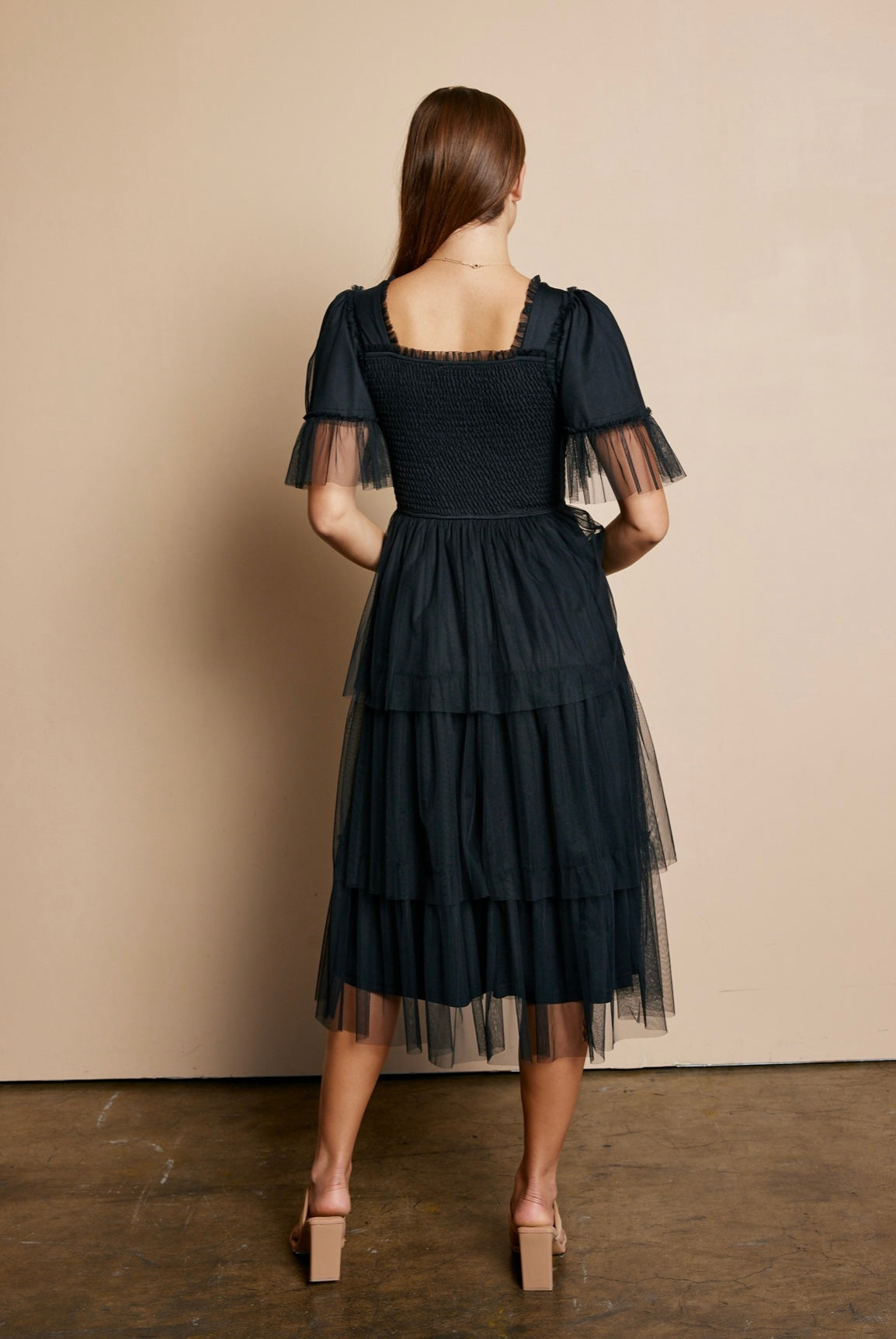 Black Mesh Ruffled Dress