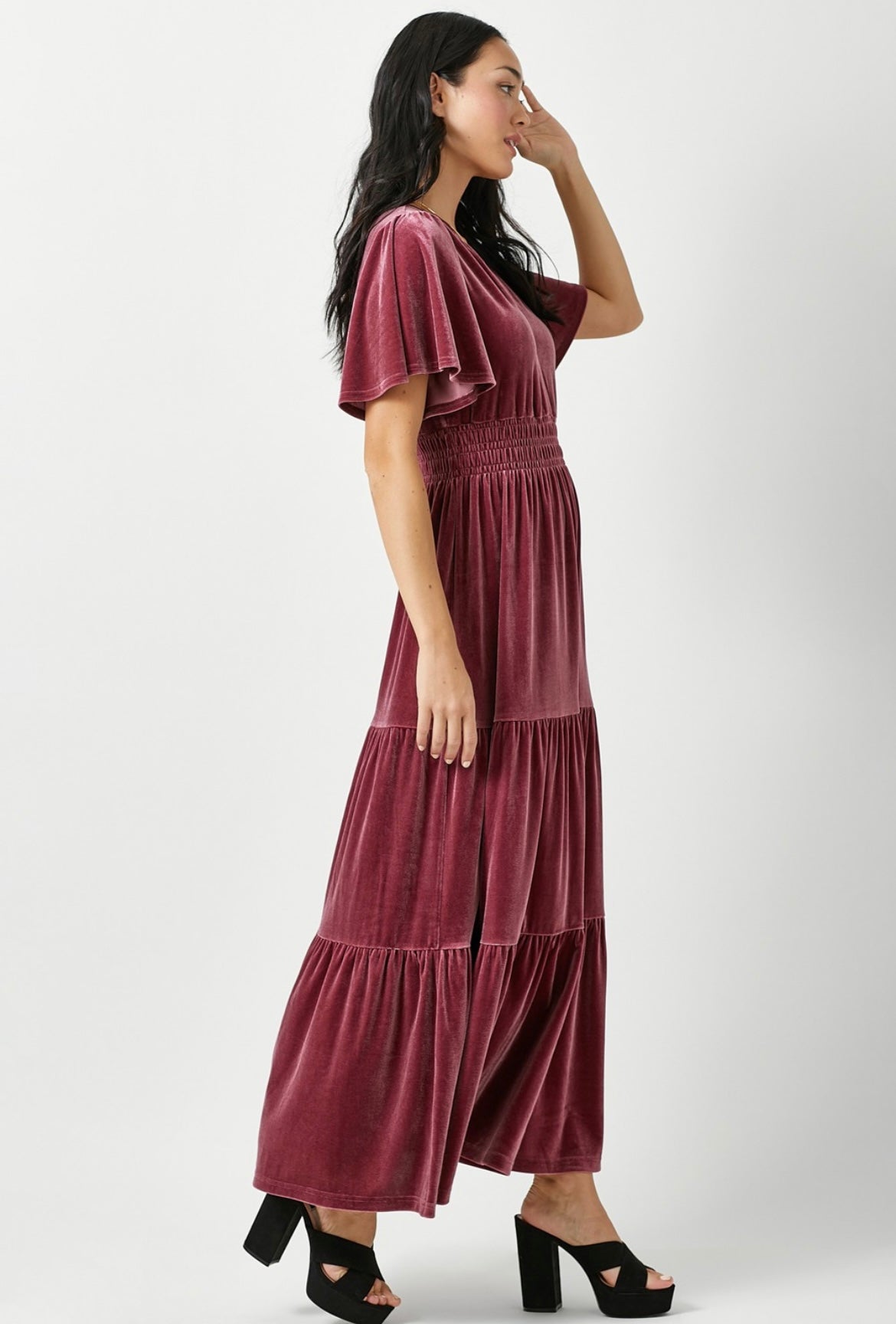 Raspberry Velvet Maxi Dress