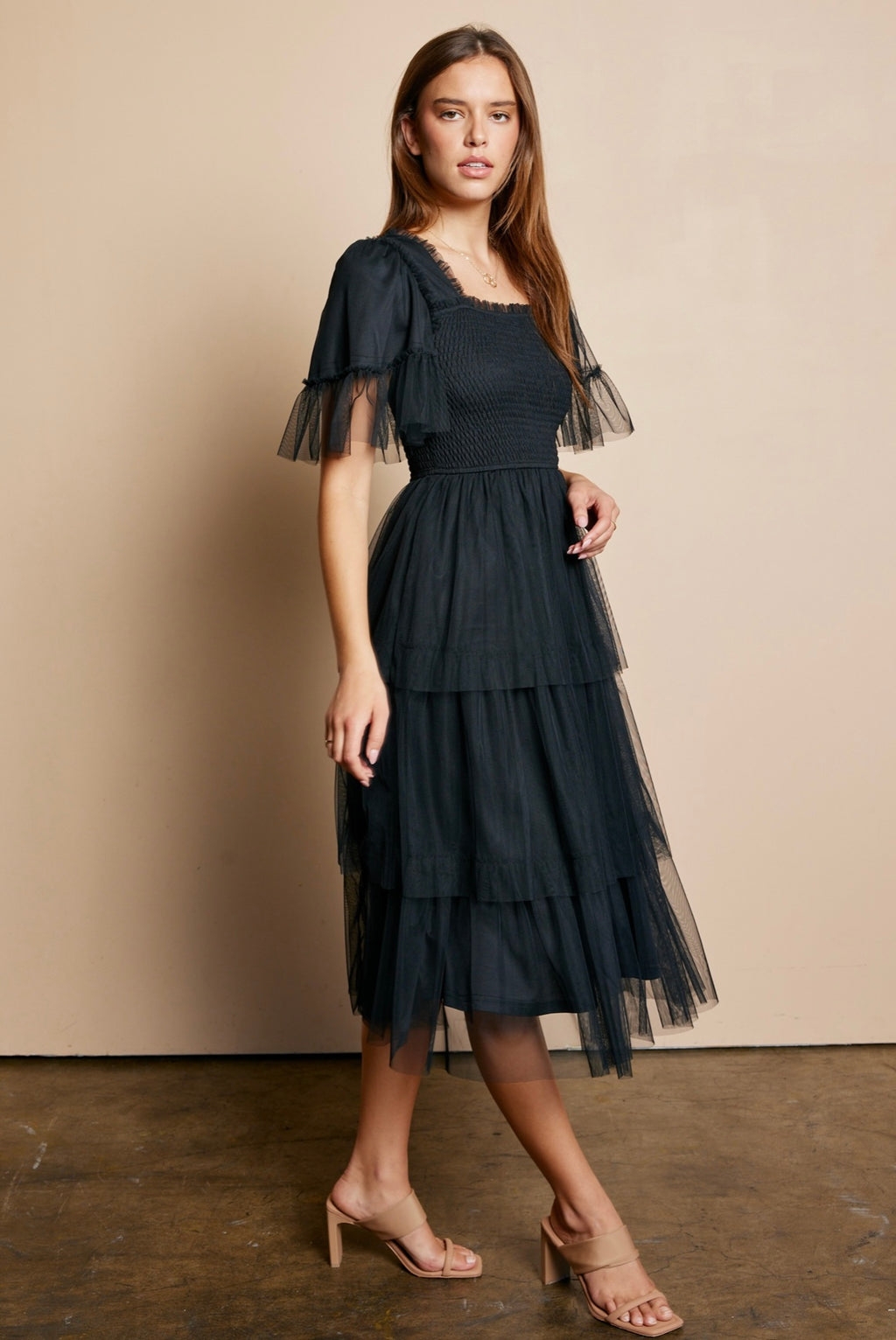 Black Mesh Ruffled Dress