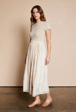 Creamy Champagne Embroidered Skirt