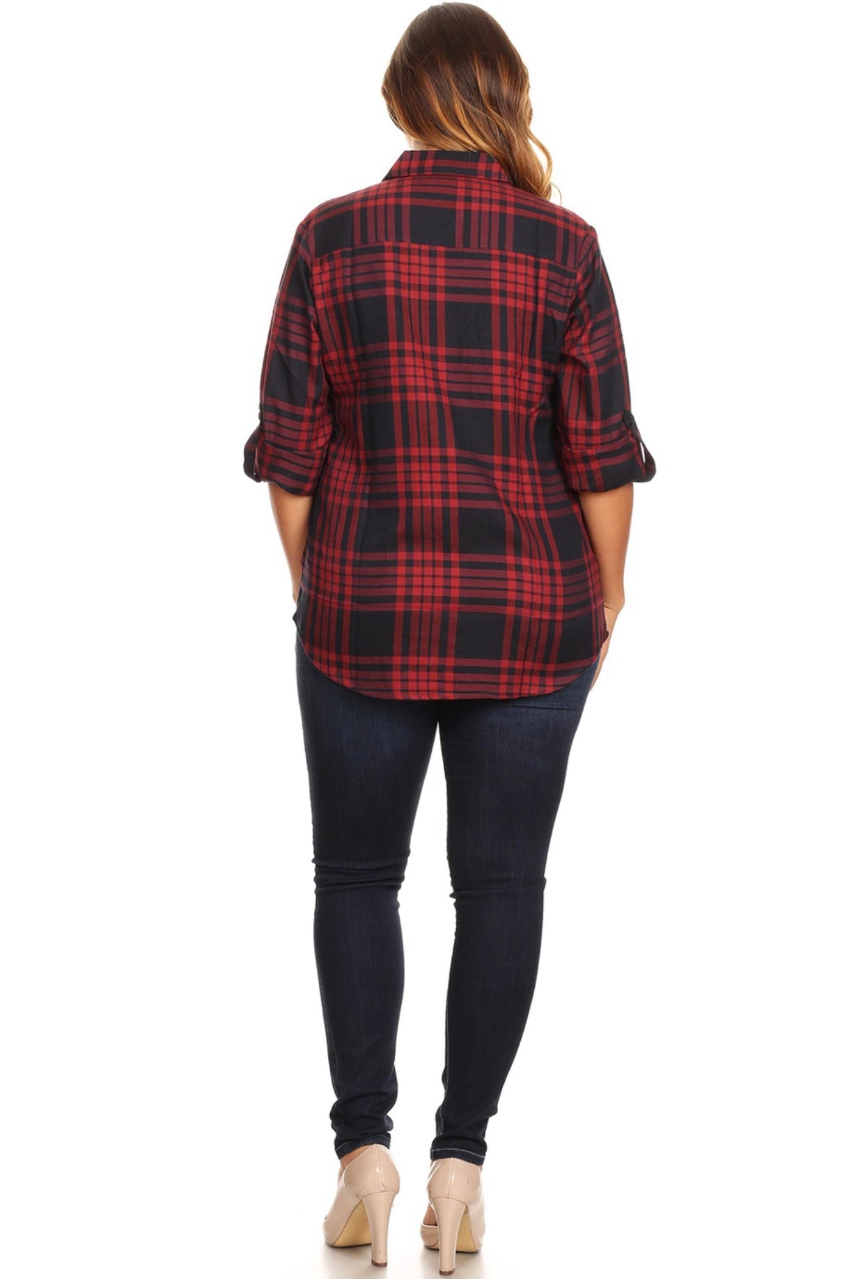 Plaid Navy/Deep Red Woven Top