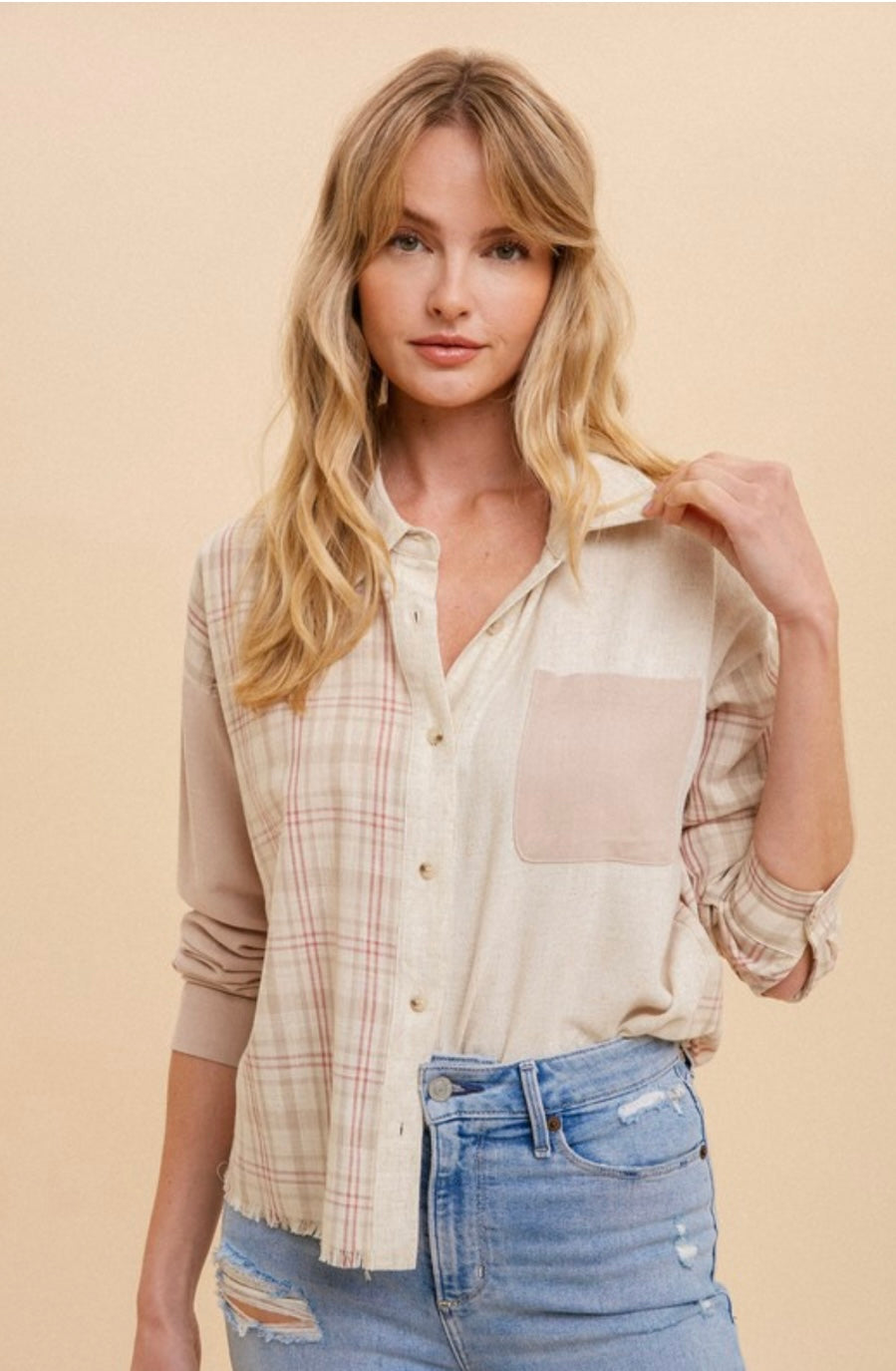 Colorblock button down top