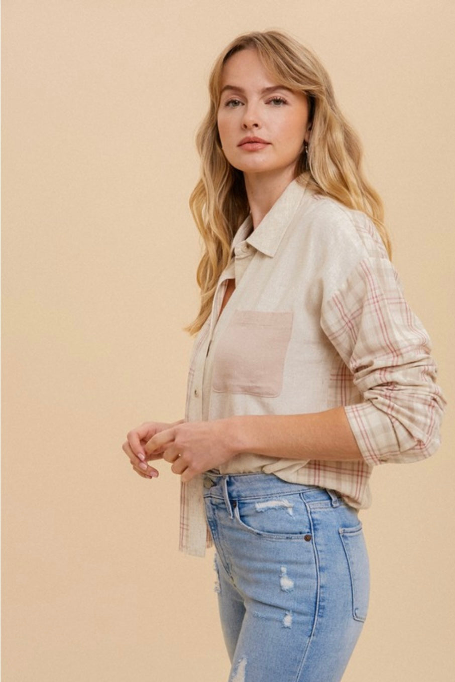 Colorblock button down top